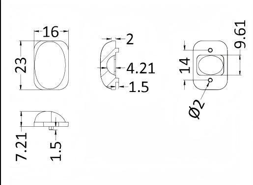 23×16 mm 4-Lens Optic Module for 3030 LEDs | T2 Beam Lens for Road and Street Lighting